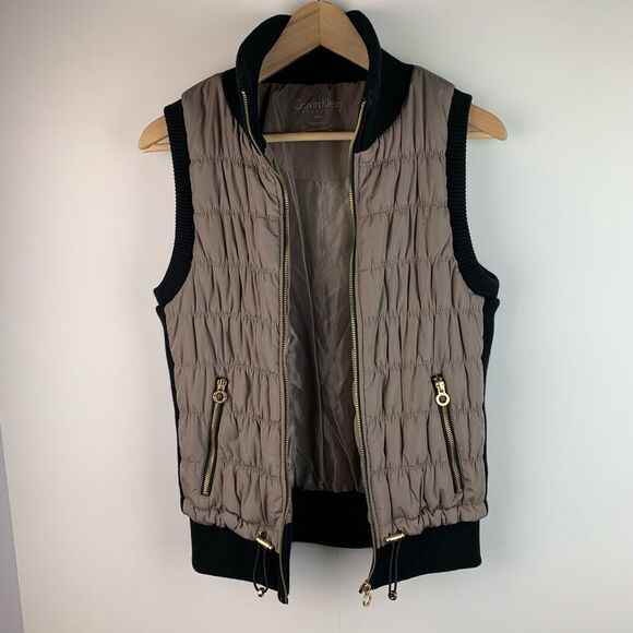 Calvin Klein Performance Black Zippered Puffer Vest Gold Hardware Women's Size S - Picture 2 of 7